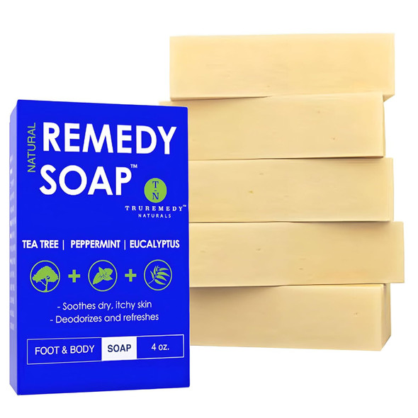 Truremedy Naturals Soap Bar For Men Women - Tea Tree Oil Bar Includes Peppermint Eucalyptus - Remedy For Foot Body All Skin Types - Pack Of 5