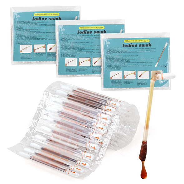 Twoworld Disposable Iodine SwabMedical Iodine Individually WrappedIodine Swabsticks Iodine Cotton Swabs For Outdoor Medical SuppliesWound Care And First Aid (Pack Of 100)