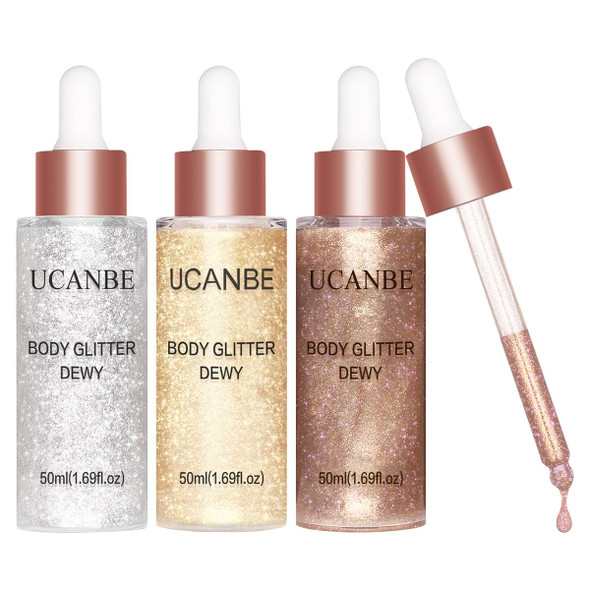 Ucanbe Highlighter Makeup Drops Body Glitter Dewy Liquid Face Glow Shimmer For Women Holographic Luminizer Sparkles For Face (Silver Fairy White - 02)