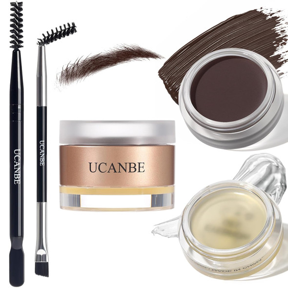 Ucanbe Waterproof Eyebrow Gel + Eyebrow Styling Wax 2 In 1 Makeup Kit With 2 Pcs Dual-Ended Adjustable Freely Eyebrow Brush Makeup Long Lasting Eyebrows (01 Gel/Brown Pomade Standard)