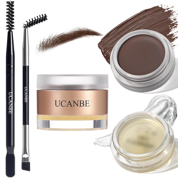 Ucanbe Waterproof Eyebrow Gel + Eyebrow Styling Wax 2 In 1 Makeup Kit With 2 Pcs Dual-Ended Adjustable Freely Eyebrow Brush Makeup Long Lasting Eyebrows (01 Gel/Brown Pomade Standard)