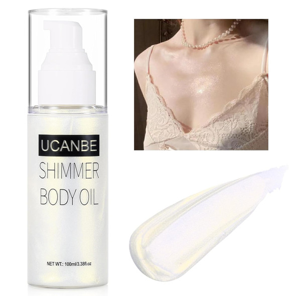 Ucanbe Body Shimmer Oil 100Ml Moisturizing Body Glow Glitter Oil Waterproof Shimmering Luminizer Liquid Illuminator Highlighter Tinted Shimmer Lotion Glowing Bronzer Makeup (Bronze Gold)