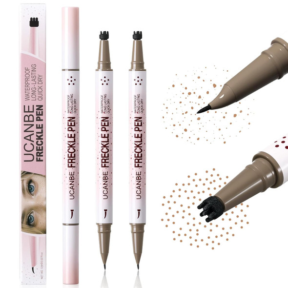 Ucanbe 2Pcs Dual-Ended Freckle Pen & Freckle Stamp - Precise 15 Curved Tip Makeup Waterproof & Smudge Proof Long Lasting Faux Freckles Pencils (03 Chestnut)
