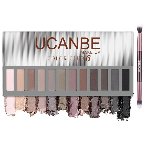 Ucanbe Smokey Eyeshadow Palette Dark Black White Gray Silver Natural Nude Matte Shimmer Eye Shadow Pallet For Smoky Emo Goth Makeup 12 Color High Pigmented Long Lasting Waterproof Pallete With Brush