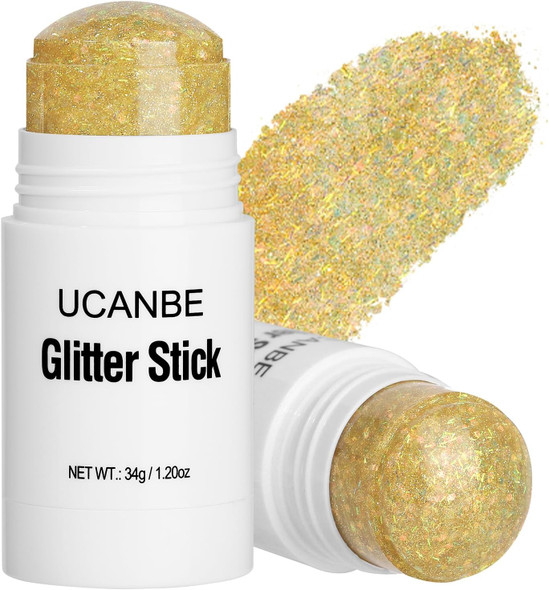 Ucanbe White Body Glitter Stick For Singer Concerts Music Festivals Face Glitter Makeup For Face Body Hair Eyes & Lips Chunky Glitter Sparkling Mermaid Sequins For Women 1.2Oz