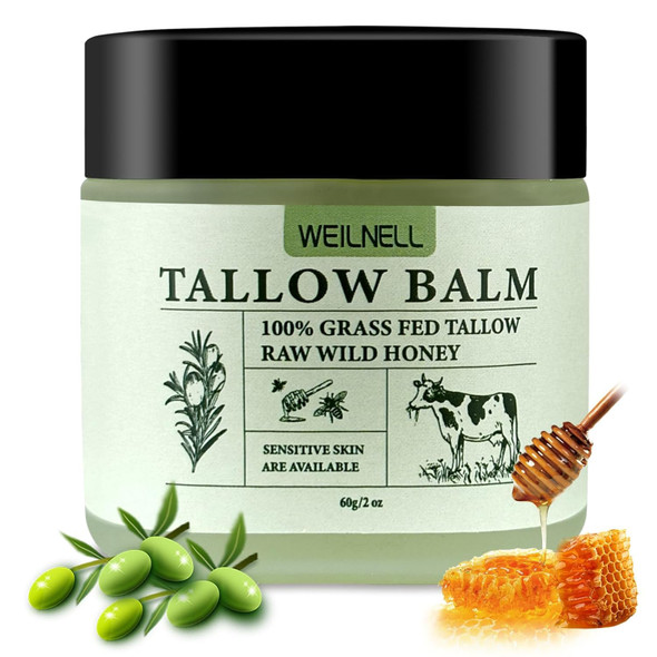 Weilnell Beef Tallow Cream For Face & Body Beef Tallow And Honey Balm - 100% Grass-Fed Beef Tallow Natural Honey & Beeswax Moisturizer Deep Hydration & Nourishment Unscented & Oil-Free Fast Absorbing
