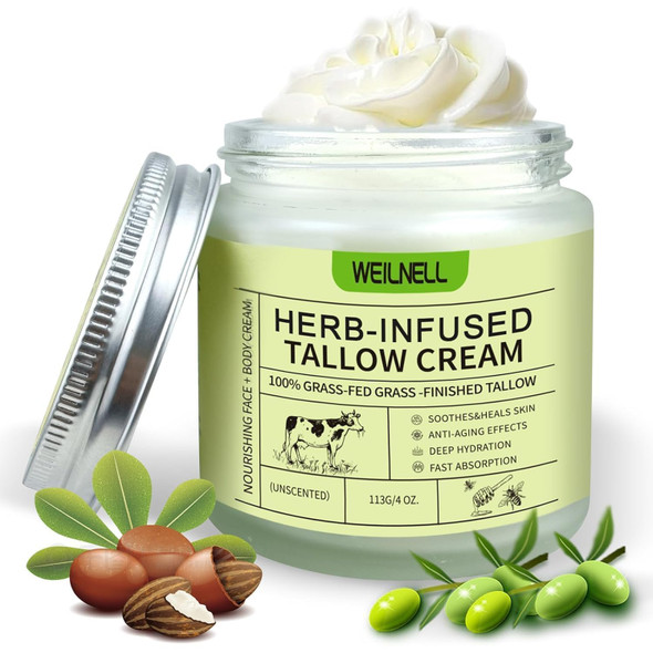 Weilnell Beef Tallow Cream For Face & Body Beef Tallow And Honey Balm - 100% Grass-Fed Beef Tallow Natural Honey & Beeswax Moisturizer Deep Hydration & Nourishment Unscented & Oil-Free Fast Absorbing