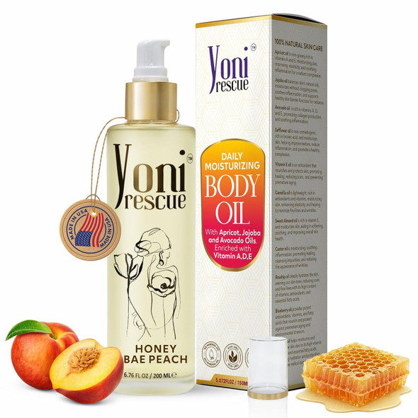 Yoni Rescue After Shower Body Oil For Women | Made In Usa With Apricot Jojoba Avocado & Vitamin E Oil | Hydrating & Nourishing For All Skin Types | 6.76 Oz | Strawberry Pineapple
