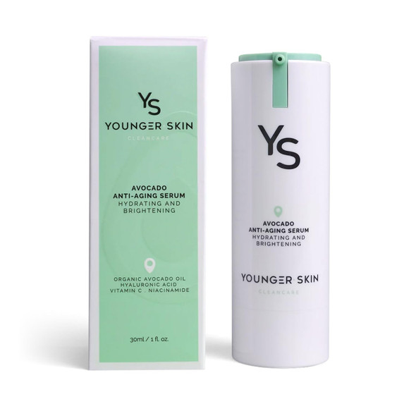 Younger Skin Avocado Anti-Aging Serum - Hydrating Brightening Wrinkle Reducer Facial Skincare - Organic Avocado Oil Vitamin C Hyaluronic Acid Niacinamide - 30Ml