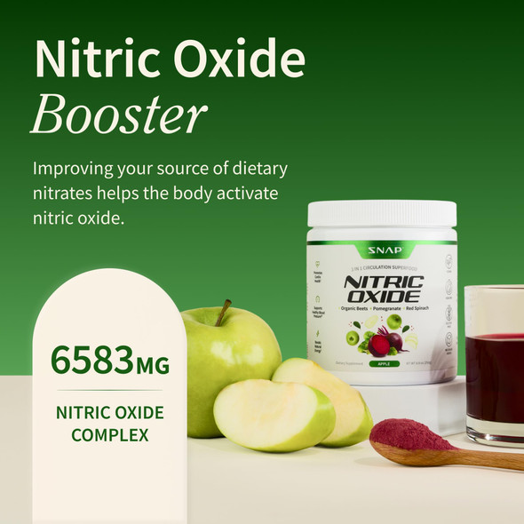 Snap Supplements Organic Beet Root Powder Nitric Oxide Supplement for Men & Women, Red Spinach & Pomegranate, Supports Healthy Energy & Blood Pressure Already in Normal Range, 30 Servings, Apple