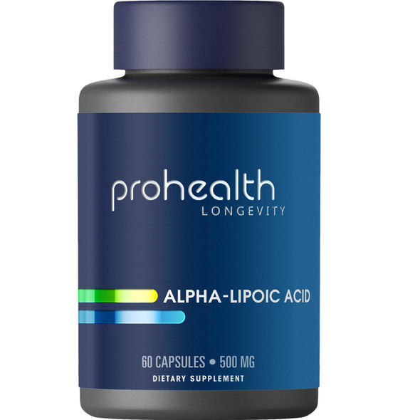 ProHealth Alpha Lipoic Acid High Potency 500mg Promotes Metabolism Younger Looking Skin and Cellular Energy. Fights Fatigue and Brain Fog. Protects Heart Brain and Liver Health. 60 Servings.