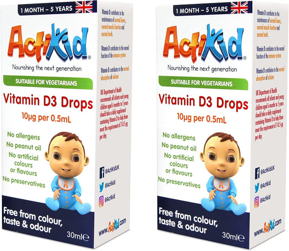 2X ActiKid Vitamin D3 Drops 30ml, Immune System Booster