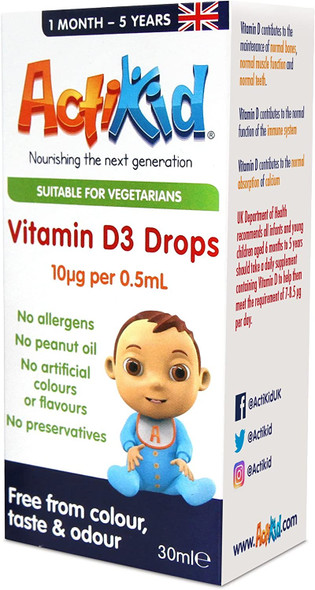 2X ActiKid Vitamin D3 Drops 30ml, Immune System Booster