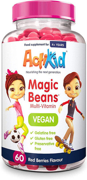 Actikid Magic Beans Vegan Multi-Vitamin 60X Red Berries Flavour | Gelatine Free | Children'S Vitamin | Immunity Booster