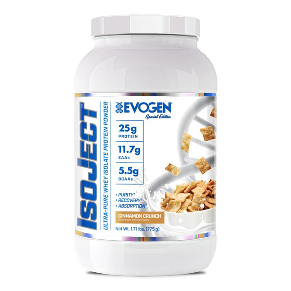 Evogen Isoject - Whey Protein Isolate | Ultra-Pure Whey Protein Powder with Ignitor Enzymes BCAAs and EAAs | Enhanced Absorption & Recovery | Cinnamon Crunch | 25 Servings