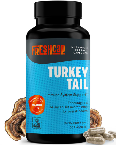 FreshCap Organic Mushroom Capsules Supplement - Fruiting Body Extract (Turkey Tail, 60 Capsules)