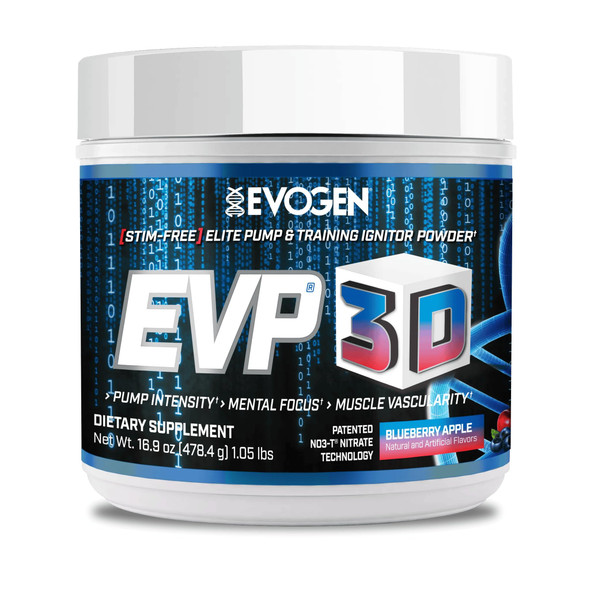 Evogen EVP 3D - Stim Free Pre Workout Powder for Men & Women | Sugar Free Non Stim Preworkout with Beta Alanine and Creatine for Energy & Pump | Blueberry Apple | 40 Servings