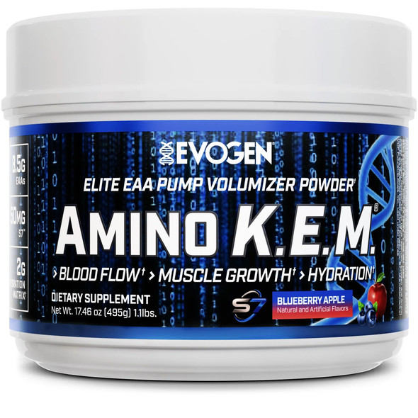 Evogen Amino K.E.M. - EAA & BCAA Powder Pump Volumizer | BCAAs Amino Acids Supplement for Blood Flow Muscle Growth & Hydration | Blueberry Apple | 30 Servings