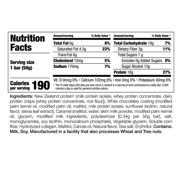 PERFECT SPORTS Diesel New Zealand Whey Protein Bars | Stevia Sweetened No Artificial Flavors | Low Sugar 18g Protein | 12 Pack White Chocolate Salted Caramel