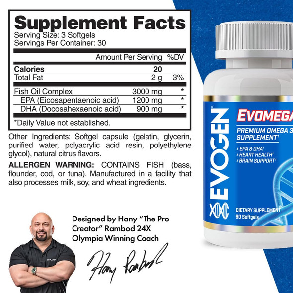 Evogen Omega Fish Oil | Premium Omega-3 Supplement | Overall Wellness | EPA & DHA | 90 Softgels