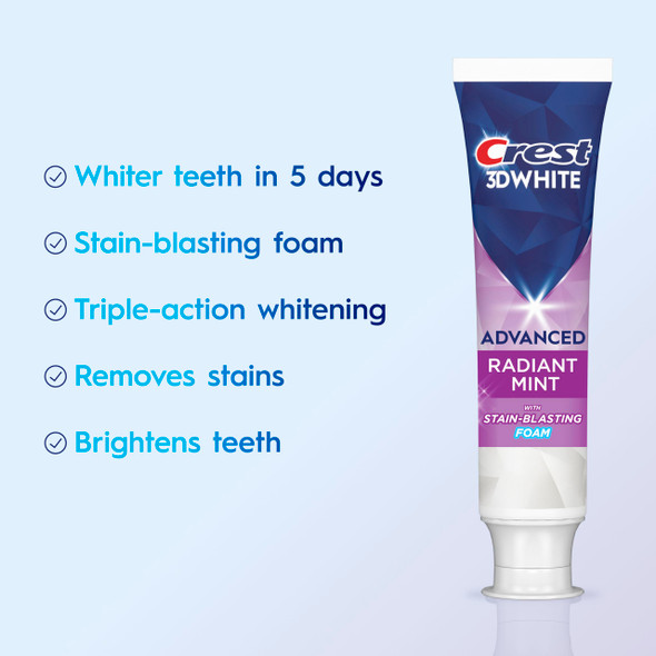 Crest 3D White Advanced Teeth Whitening Toothpaste Radiant Mint 3.3 oz Pack of 2