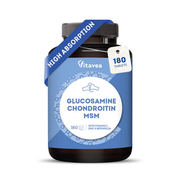 Glucosamine Chondroitin MSM – Advanced Joint Support Supplement with Vitamin C Zinc & Boswellia – 180 Tablets (3-Month Supply) – Cartilage Bone & Mobility Health – Vitavea Quality