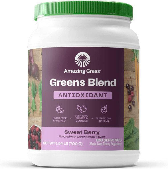 Amazing Grass Greens Blend Antioxidant: Super Greens Powder with Spirulina, Beet Root Powder,Elderberry & Probiotics, Sweet Berry, 100 Servings (Packaging May Vary)
