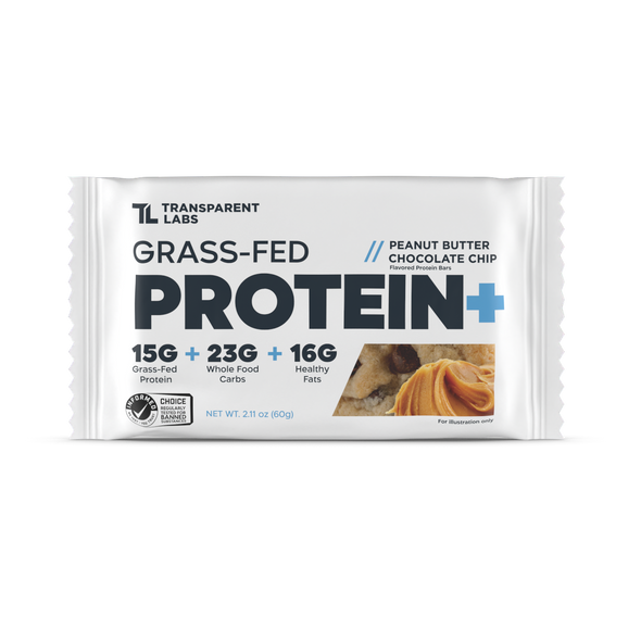 Transparent Labs Grass-Fed Protein+ Bars - Peanut Butter Chocolate chip - Box Of 12