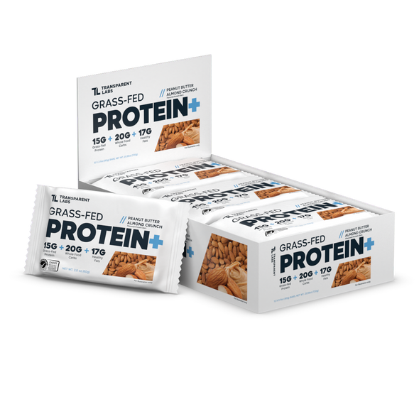 Transparent Labs Grass-Fed Protein+ Bars - Peanut Butter Almond Crunch - Box Of 12