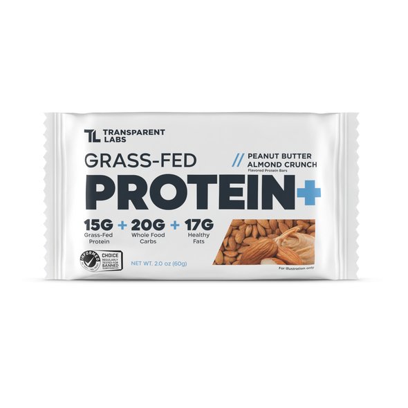 Transparent Labs Grass-Fed Protein+ Bars - Peanut Butter Almond Crunch - Box Of 12