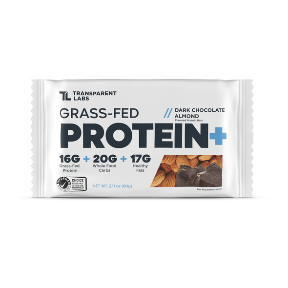 Transparent Labs Grass-Fed Protein+ Bars - Dark Chocolate Almond- Box Of 12