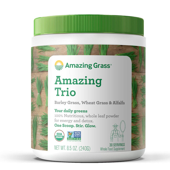 Amazing Grass Greens Trio: Greens Powder with Wheatgrass, Alfalfa, & Barley Grass, Rich Source of Chlorophyll, 30 Servings