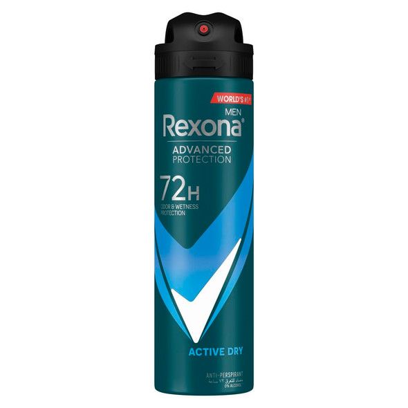 REXONA Men Antiperspirant Deodorant Spray, 72 hour sweat & odor protection*, Active Dry, with MotionSense technology, 150ml