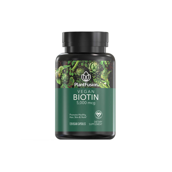 PlantFusion Vegan Biotin from Premium Vegan Biotin for Women and Men (5000mcg) Natural Hair Skin and Nails Vitamins 120 Vegan Capsules