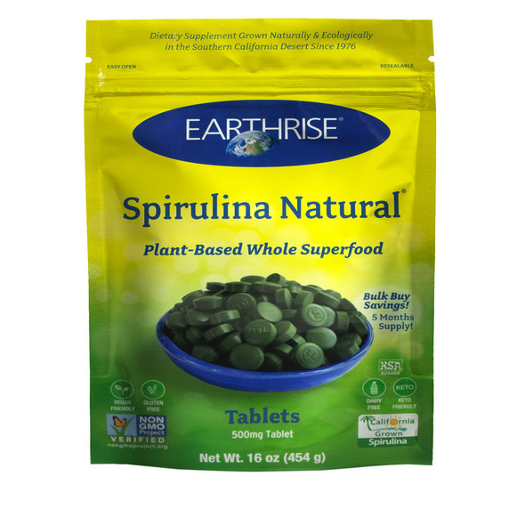 Earthrise Spirulina Pure Californian Spirulina 500 mg Vegan Gluten Free Keto Friendly Non -GMO Super Food high in Vitamins & Minerals. 1 LB Tablets (150 Serving)