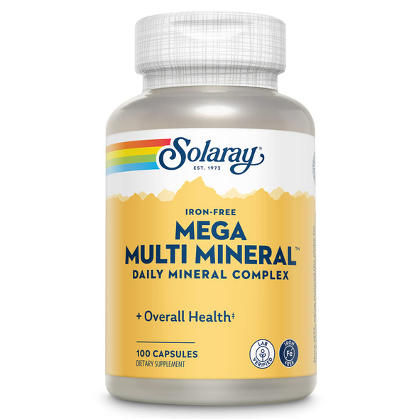 SOLARAY Mega Multi Mineral, Iron Free - Daily Mineral Supplement w/Trace Minerals, Electrolytes, Calcium, Magnesium, Zinc, Selenium, Boron - Cellular Energy, Immune Support, 60-Day Guarantee, 25 Serv