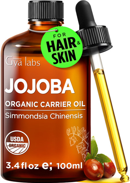 Gya Labs USDA Organic Jojoba Oil - 3.4 Fl Oz - Carrier Oil for Hair Skin Face Scalp & Body Massage