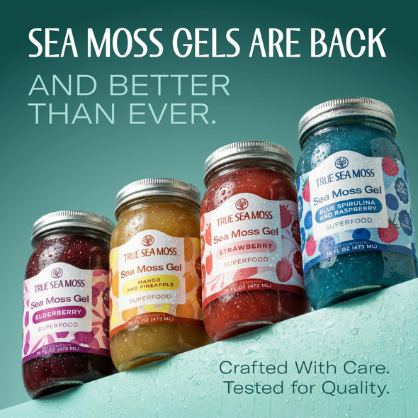 TrueSeaMoss Wildcrafted Irish Sea Moss SuperFood - Made with Premium Sea Vegetables - Vegan-Friendly Supports Digestive Health - Made in USA (Strawberry Pack of 1)