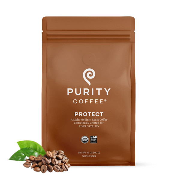 Purity Coffee PROTECT High Antioxidant Light-Medium Roast Whole Bean (12oz Bag) | Specialty-Grade USDA Organic Arabica Blend | Third Party Tested for Mold Mycotoxins & Pesticides