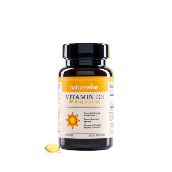 NatureWise Vitamin D3 1000iu (25 mcg) 30-Day Supply for Immune Support Healthy Muscle Function and Bone Health - Non-GMO Gluten Free in Organic Extra Virgin Olive Oil (Mini Softgel) 30 Count