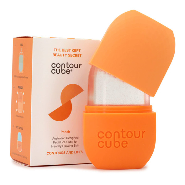Contour Cube Original - Ice Roller for Sculpting & De-Puffing - Face Ice Roller & Massager with BPA-Free Silicone - Ice Mold for Face - Skin Care Tools for Daily Skincare (180ml) - Peach