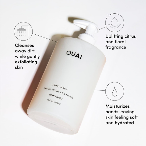 OUAI Hand Wash Dean Street - Liquid Hand Soap with Jojoba Avocado & Rose Hip Oil for Replenished Skin - Gentle Exfoliating Kitchen & Bathroom Soap (16 Fl Oz)