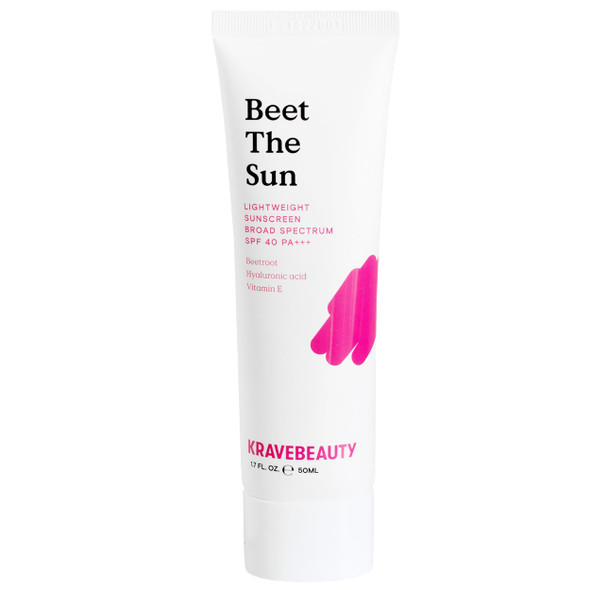 KraveBeauty Beet The Sun Lightweight Sunscreen SPF 40 PA+++ Broad Spectrum Facial Sunscreen with Beet Root Extract & Hyaluronic Acid Non-Greasy Daily SPF Lotion for Face Fragrance Free 50 mL
