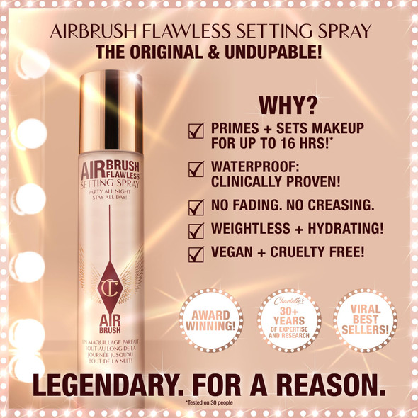 Charlotte Tilbury Airbrush Flawless Setting Spray - Ultra-Fine Hydrating Mist to Prime & Set Face Makeup For Up to 16Hr - Soothes Blurs Pores & Calms Skin