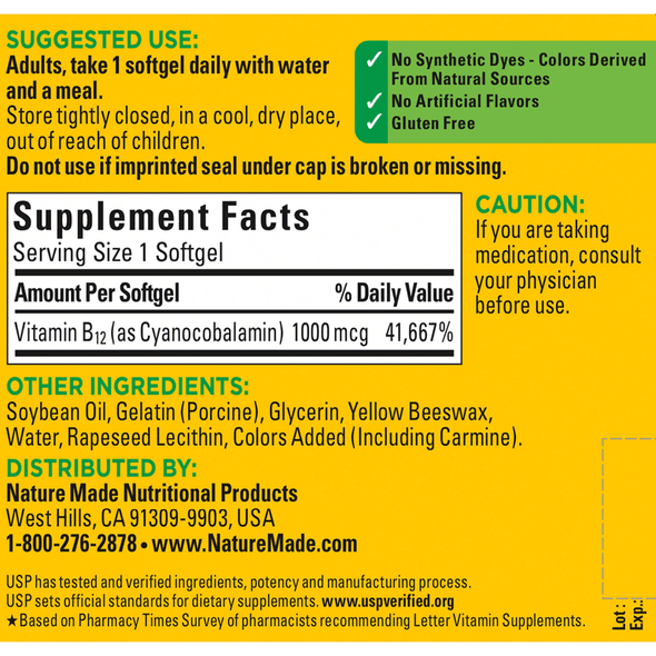 Nature Made Vitamin B12 1000 mcg 400 Softgels