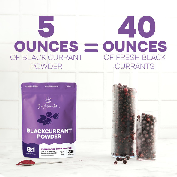 Jungle Powders Black Currant Powder 5 Ounce Bag - Natural Freeze Dried Black Currants for Recovery - Dehydrated Fruit Rich In Anthocyanins & Polyphenols Blackcurrant Extract for Smoothies, Tea, Baking