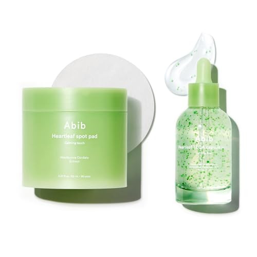 Abib Soothing Acne Care Duo: Heartleaf Teca Capsule Serum Calming Drop & Heartleaf Spot Pad Calming Touch 80Pads I Centella Asiatica & Niacinamide Serum Toner Pads For Sensitive Skin
