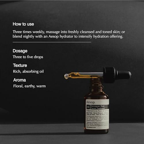 Aesop Damascan Rose Facial Treatment Oil | Hydrating Face Oil With Rose Petal Neroli Blossom & Violet Leaf | Nourishing Vitamins & Fatty Acids For Dry Distressed Skin 0.8 Fl Oz
