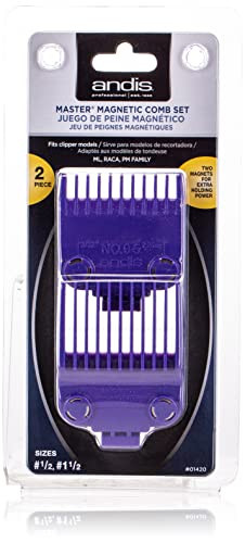 Andis 01420 Master Clipper Magnetic Comb Set - Crafted With High-Quality Materials & Long-Lasting Performance - Dual Pack Sizes 0.5 & 1.5 And Fit With Ml Models Purple