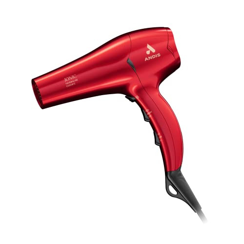 Andis 30290 1875-Watt Tourmaline Ionic Pro Dry Professional Hair Dryer 3 Heat Settings & 2 Speed Settings 2 Dryer Attachments Lightweight Fast Dry & Low Noise Soft Grip Red